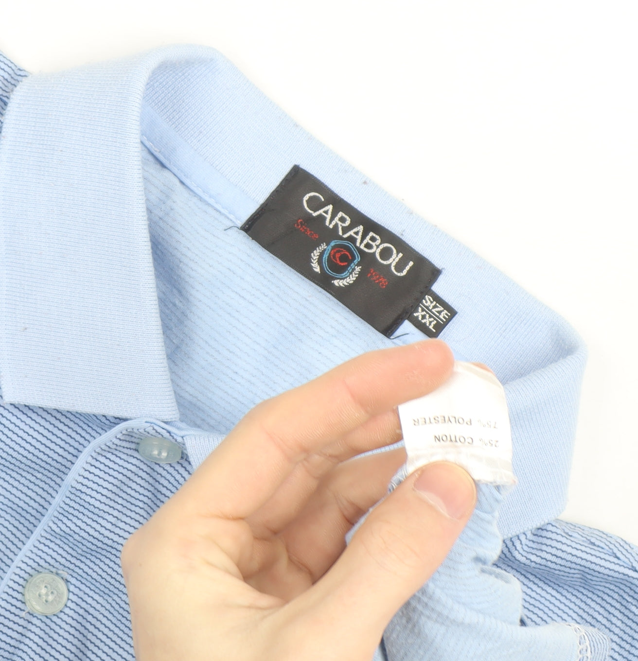 Carabou Men's Blue 2XL Striped Polo Shirt Cotton Blend Classic Fit