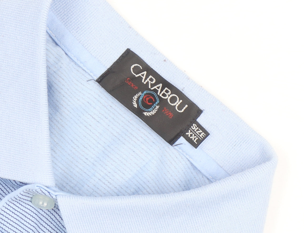 Carabou Men's Blue 2XL Striped Polo Shirt Cotton Blend Classic Fit