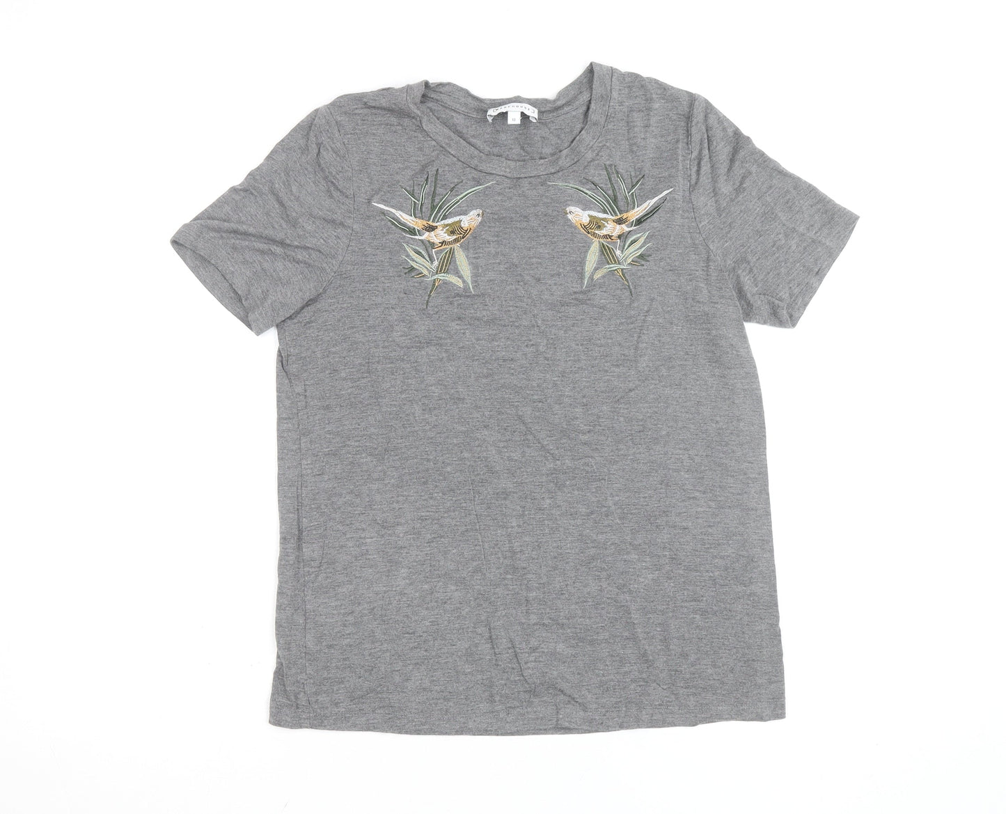Warehouse Women’s Grey Embroidered Bird Cotton Blend T-Shirt Size 12