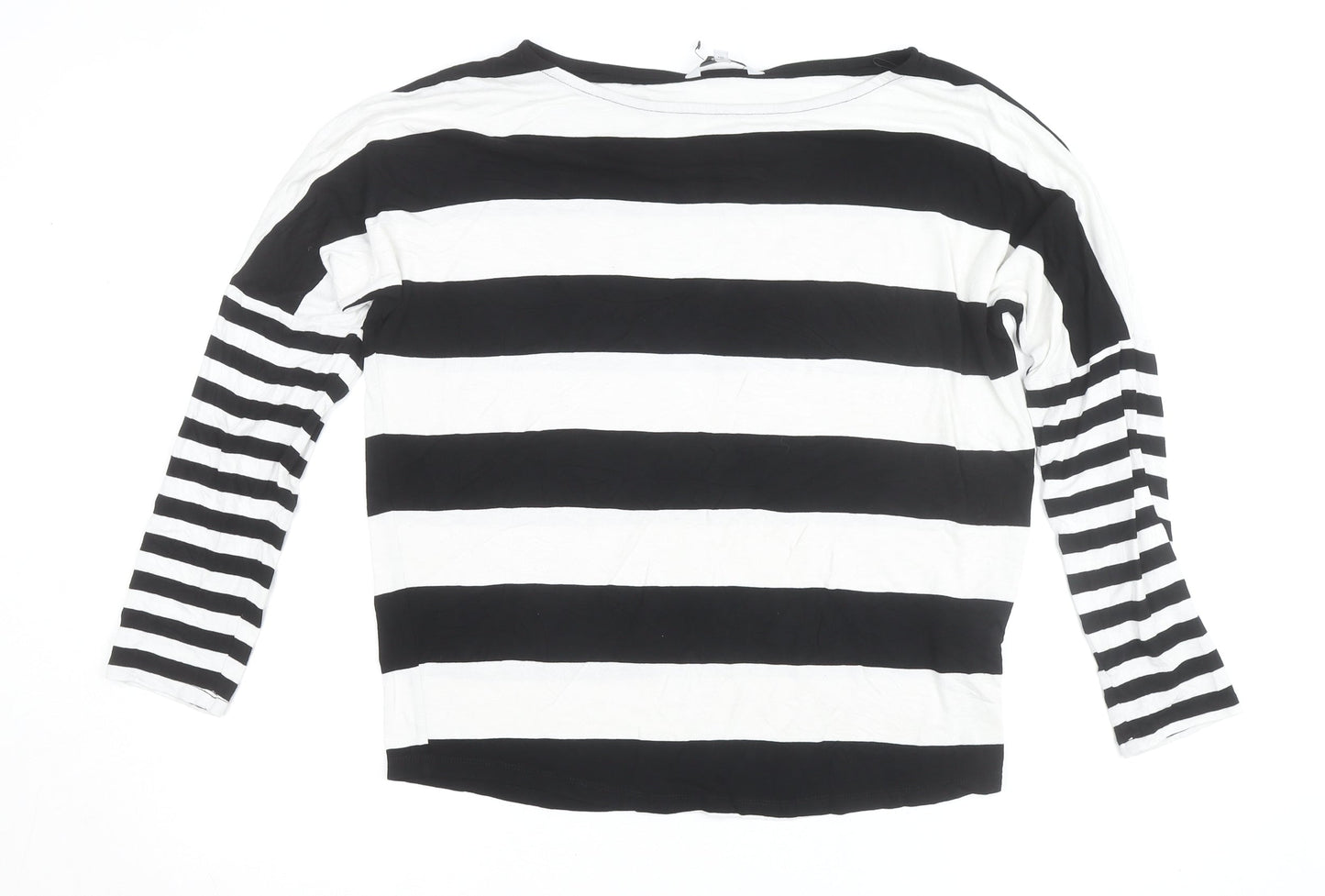 Next Women Black White Striped Jersey 3/4 Sleeve Top UK 12