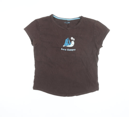 Mountain Life Girls Brown Born Camper Graphic Cotton T-Shirt Size 10