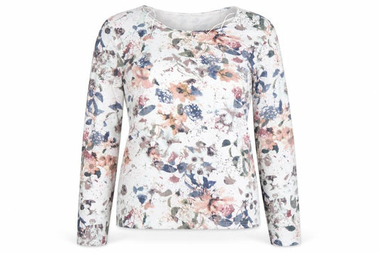 Sugar Crisp Womens Floral Long Sleeve Jersey Top Size L White Multicoloured