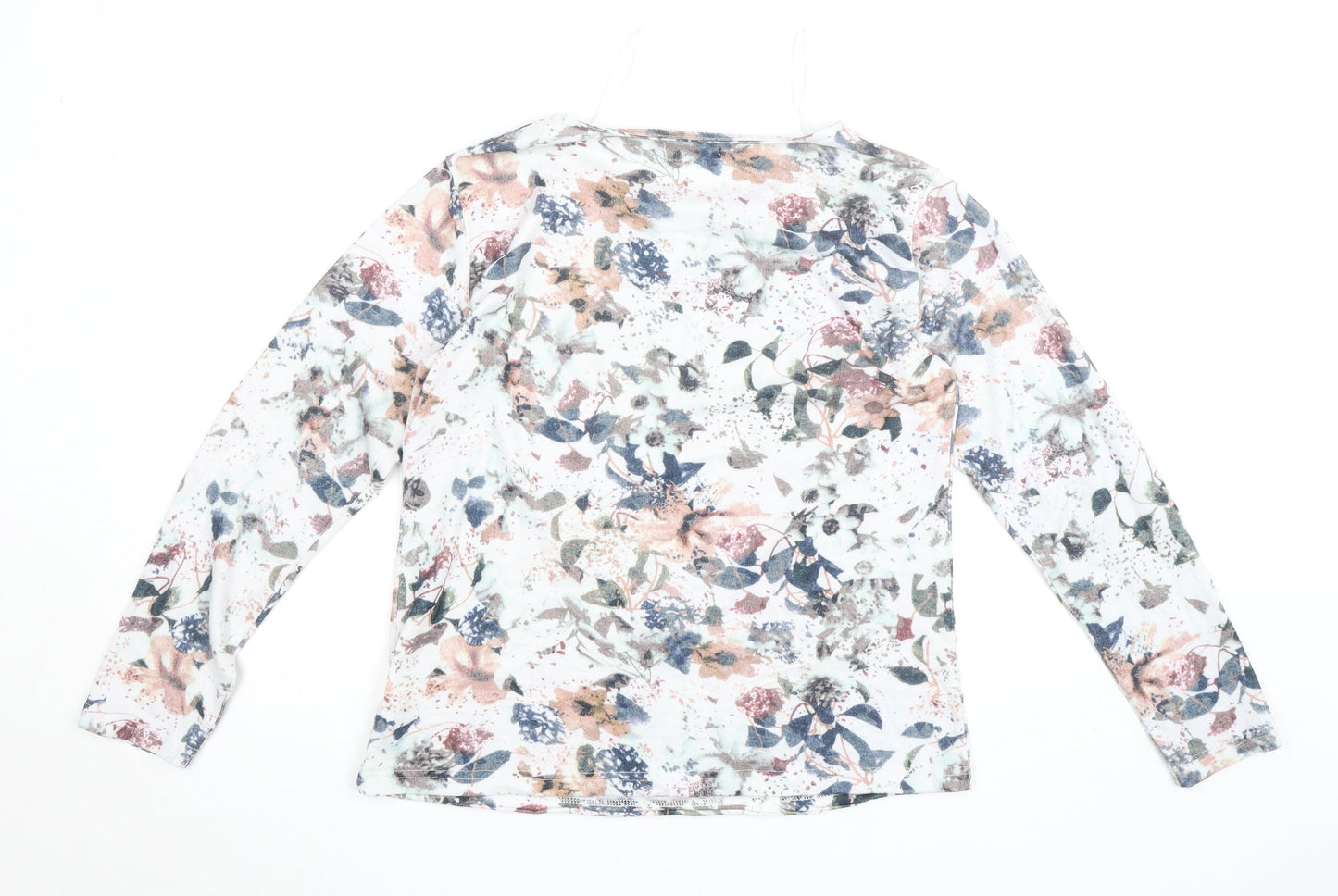 Sugar Crisp Womens Floral Long Sleeve Jersey Top Size L White Multicoloured