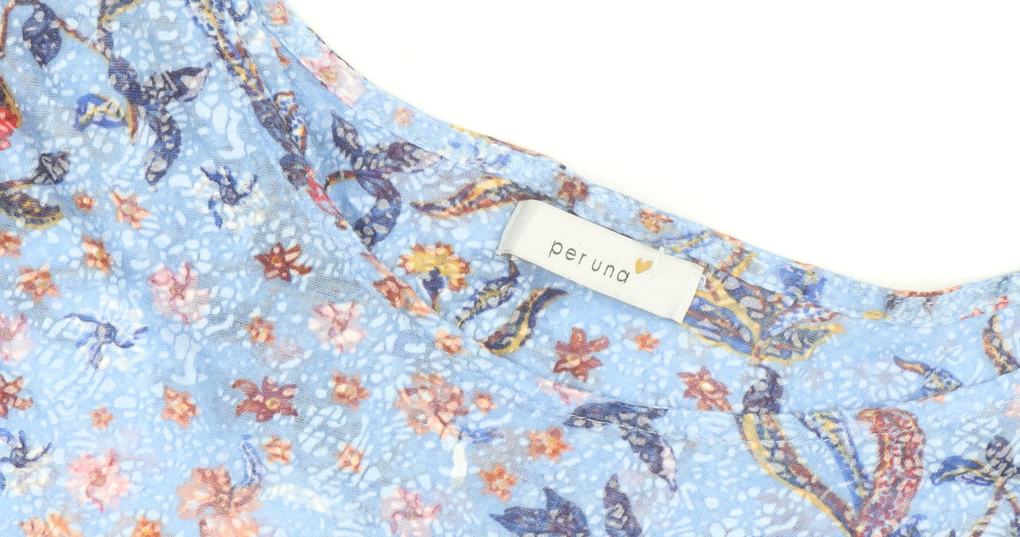 Marks and Spencer Per Una Blue Floral Short Sleeve Tunic Blouse Women’s Size 16
