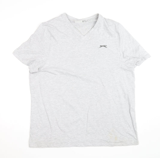 Slazenger Men's Grey V-Neck Short Sleeve Cotton T-Shirt XL