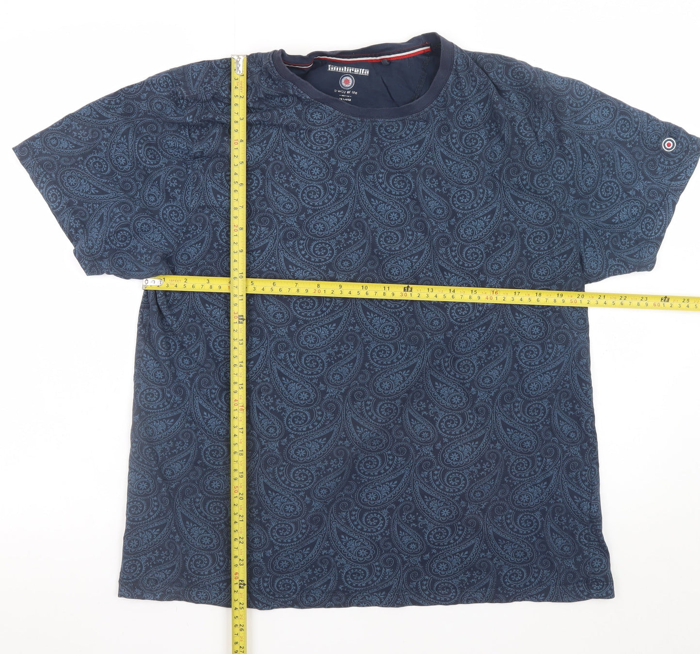 Lambretta Men's Navy Blue Paisley Cotton Crew Neck T-Shirt 2XL