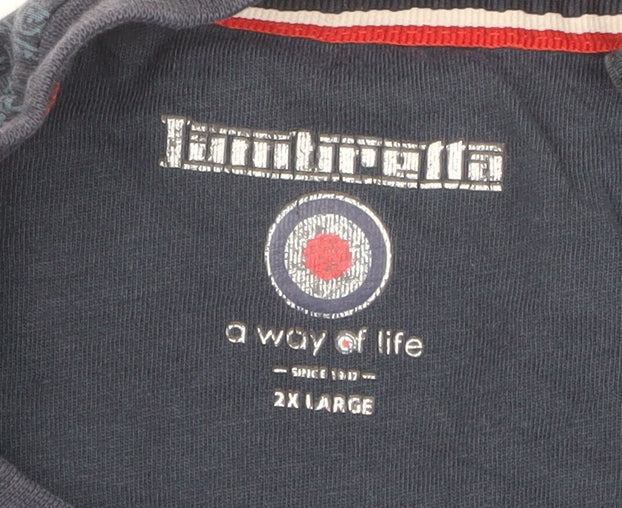 Lambretta Men's Navy Blue Paisley Cotton Crew Neck T-Shirt 2XL