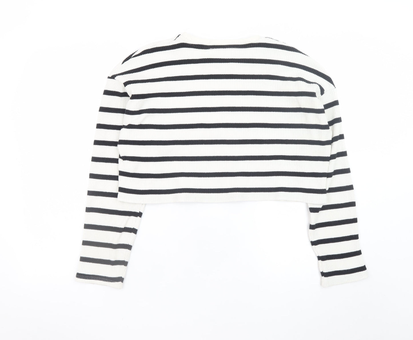 Pull & Bear Womens Black White Striped Cropped Long Sleeve Top Size S