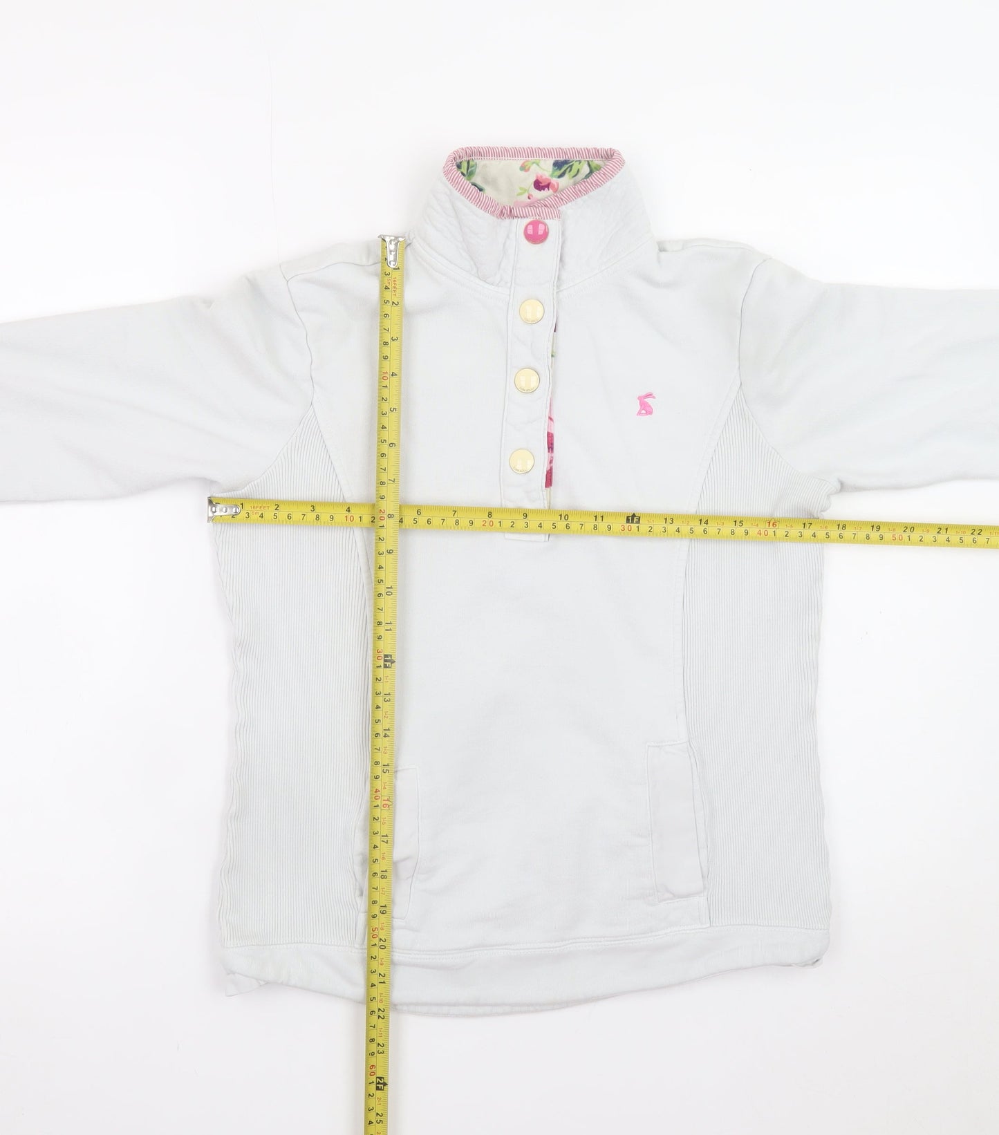 Joules Women White Henley Sweatshirt Size 8 Button Detail Cotton