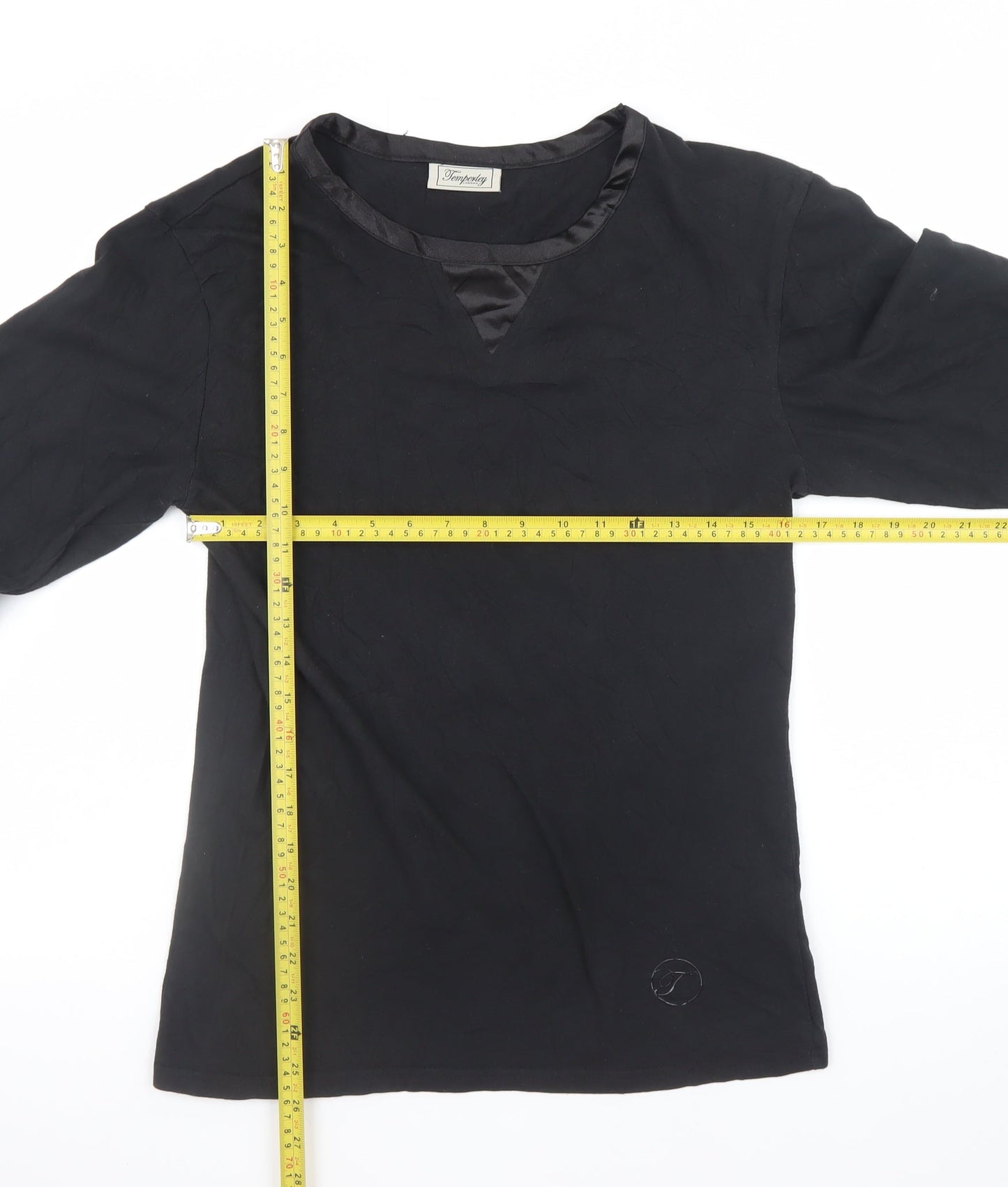 Temperley London Men's Black Small Long Sleeve V-Neck Cotton T-Shirt