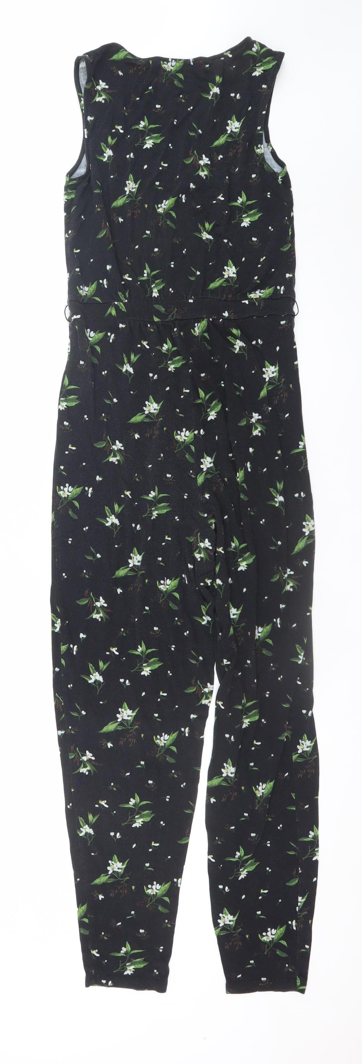 Oasis Womens Black Floral Sleeveless Jumpsuit XS Elegant V-Neck