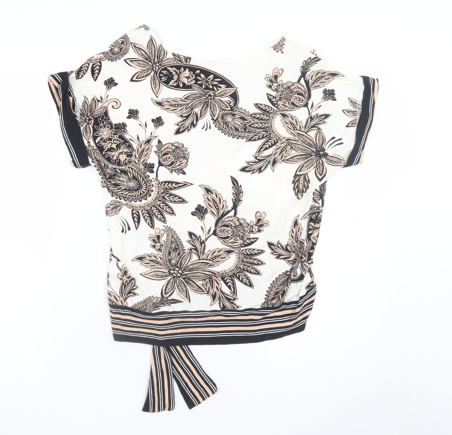 Wallis Womens Beige Floral Wrap Tie Blouse Short Sleeve Size S