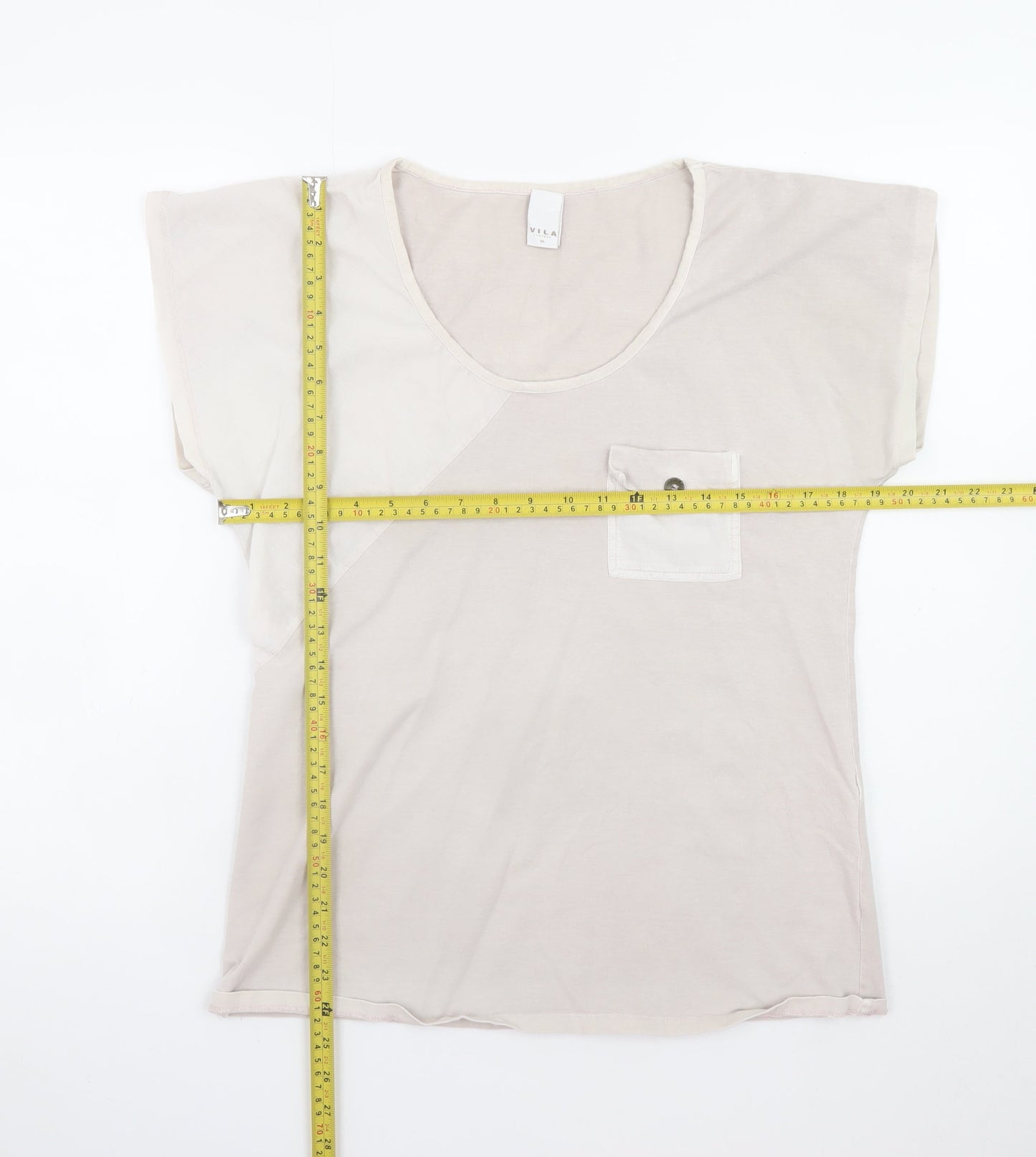 Vila Women Beige XL Basic Cotton Short Sleeve T-Shirt