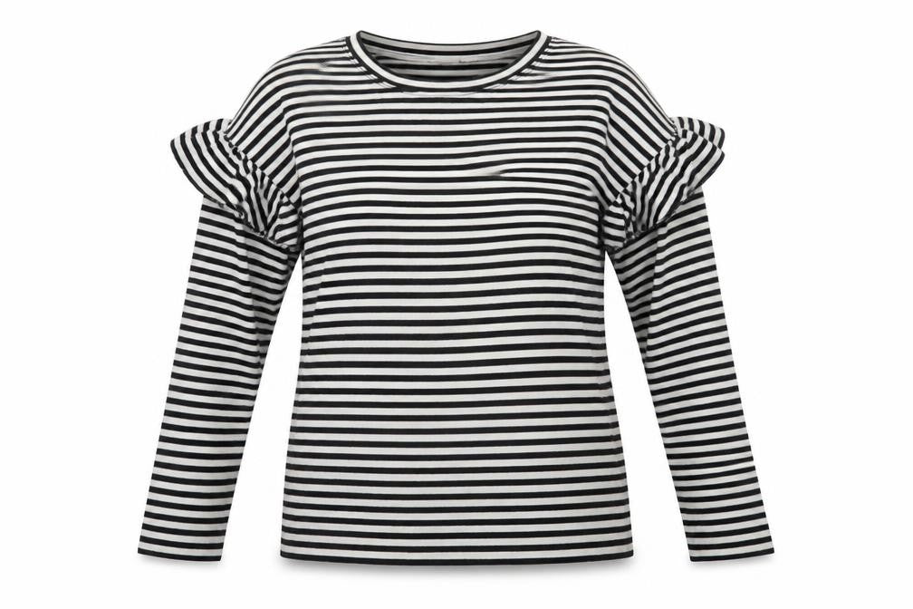 H&M Women’s Black Striped Long Sleeve Ruffle Jersey T-Shirt Size 16