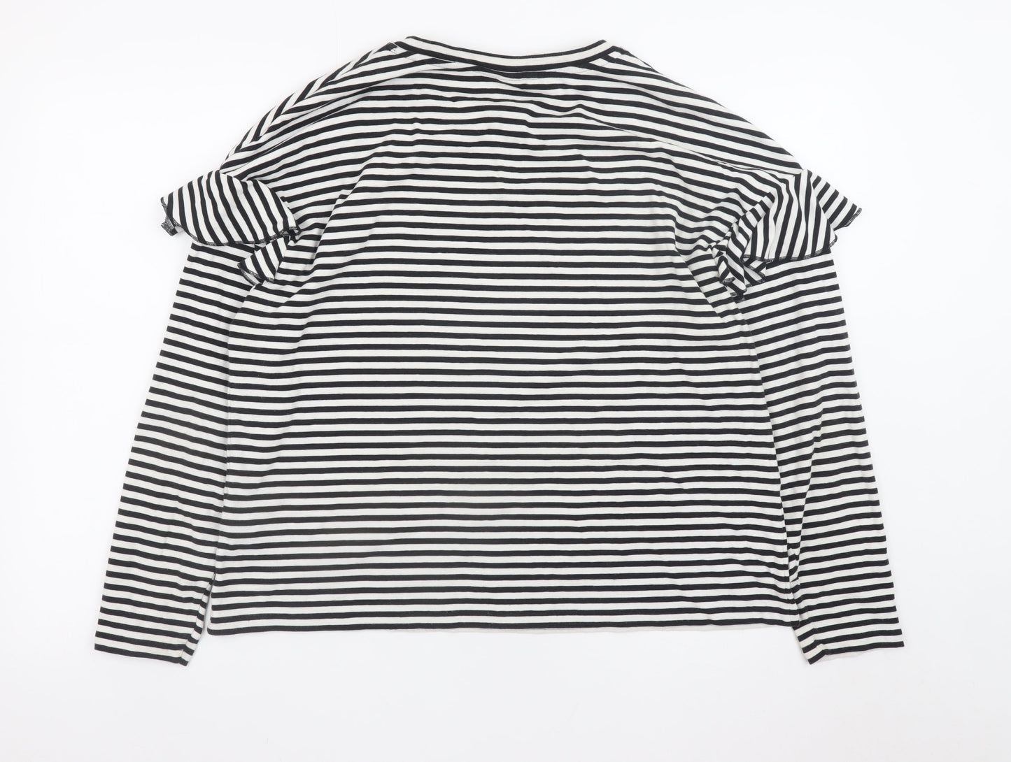 H&M Women’s Black Striped Long Sleeve Ruffle Jersey T-Shirt Size 16