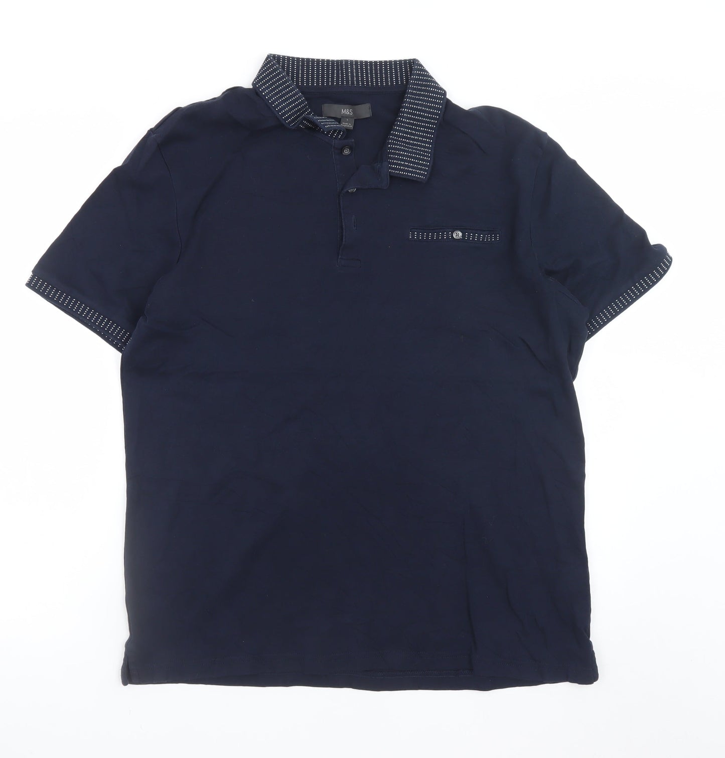 Marks and Spencer Men's Blue Cotton Polo Shirt Size L Regular Fit