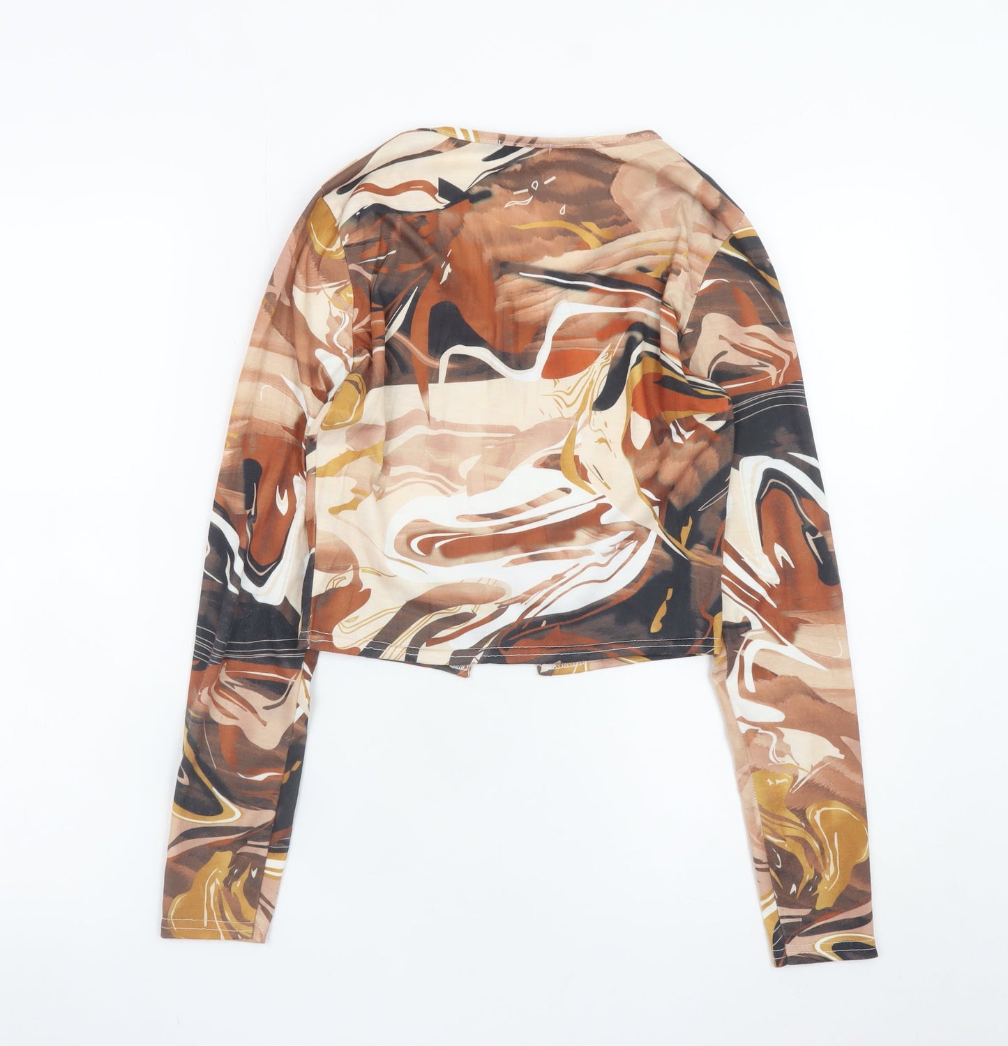 Boohoo Women’s Multicoloured Cropped V-Neck Long Sleeve Blouse Size 10