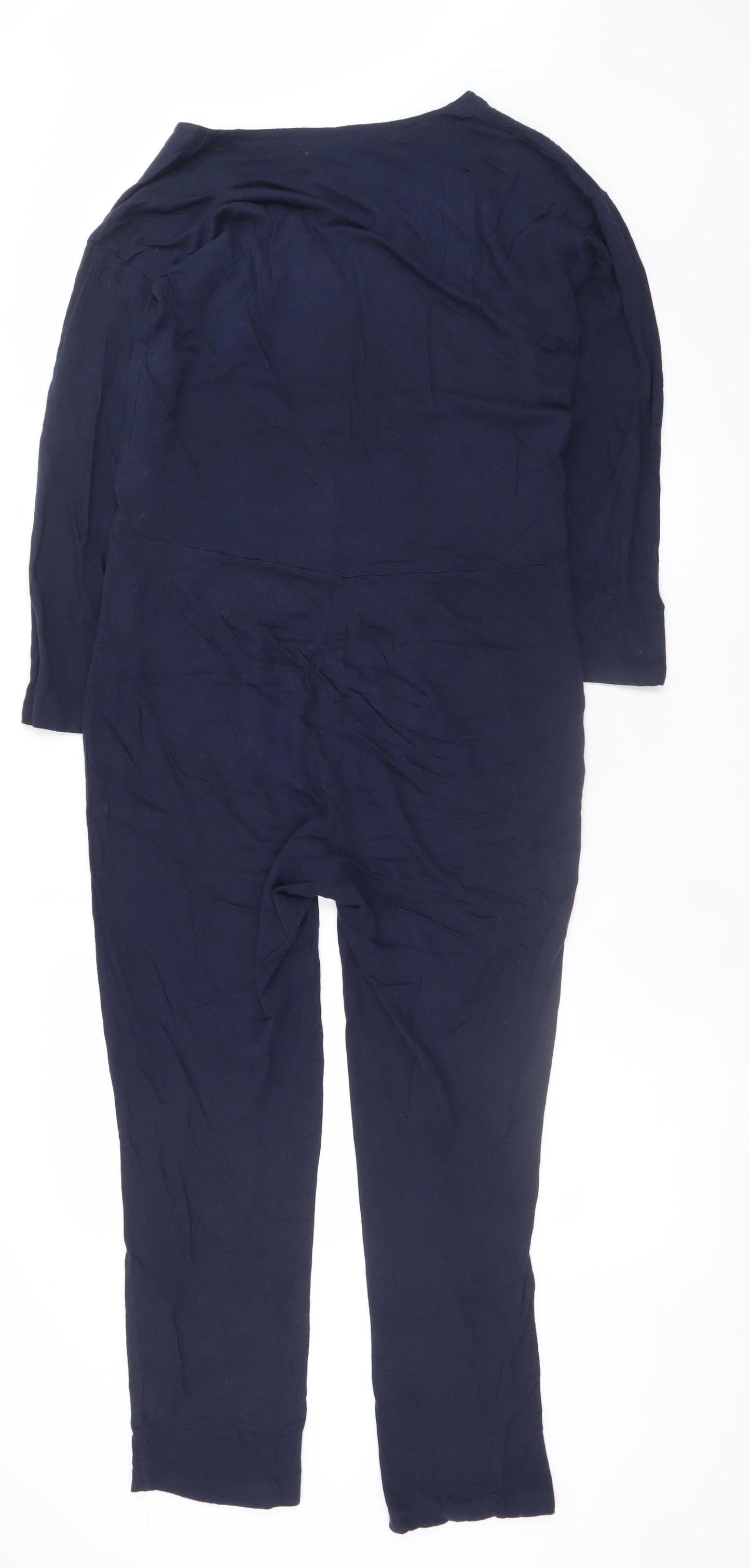 Hush Women's Blue Linen Modal Jumpsuit 2XS V-Neck Button Casual