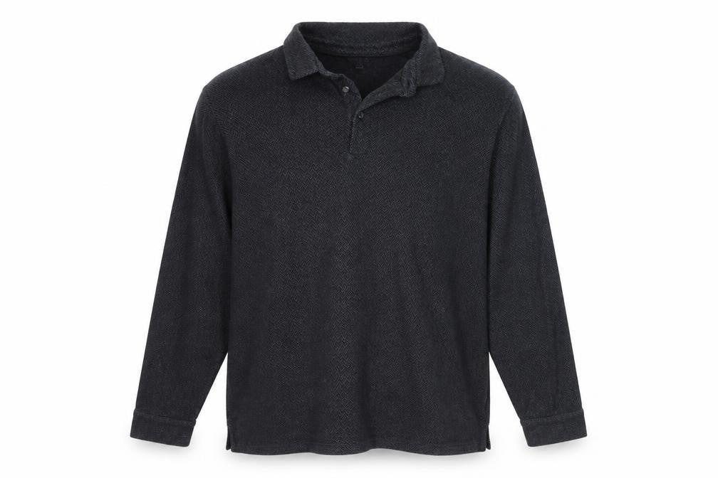 Marks & Spencer Men’s Black Herringbone Long Sleeve Polo XL