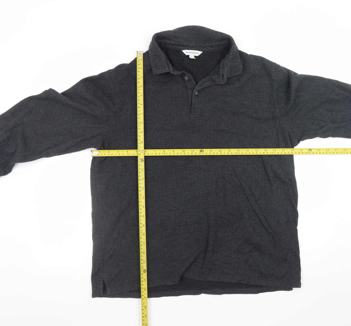Marks and Spencer Men’s Black Herringbone Long Sleeve Polo XL
