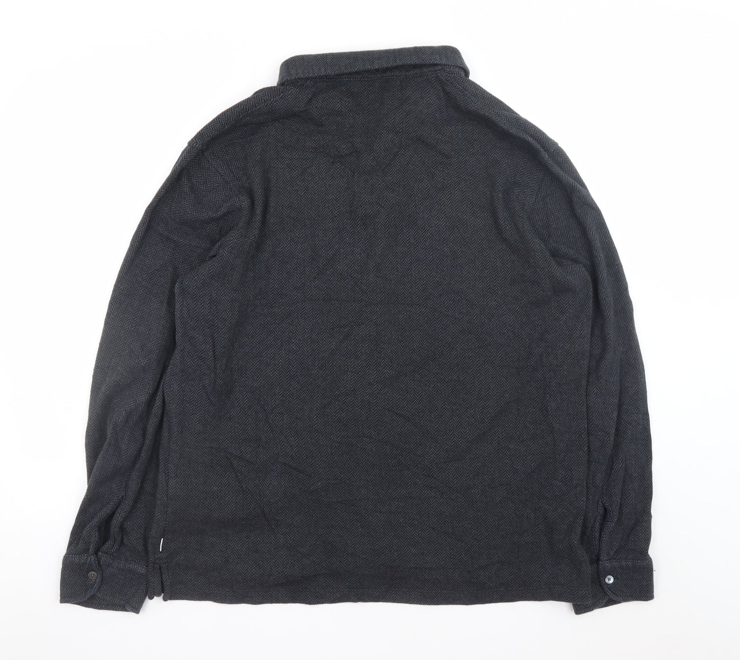 Marks and Spencer Men’s Black Herringbone Long Sleeve Polo XL