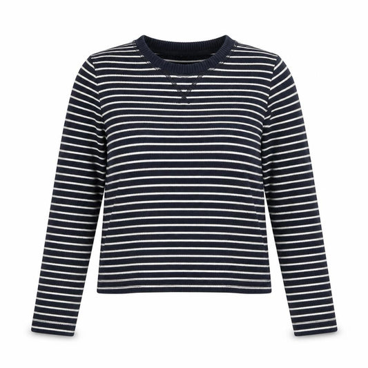 Massimo Dutti Women Navy Striped Cotton Jumper Size 8 Crew Neck Knit