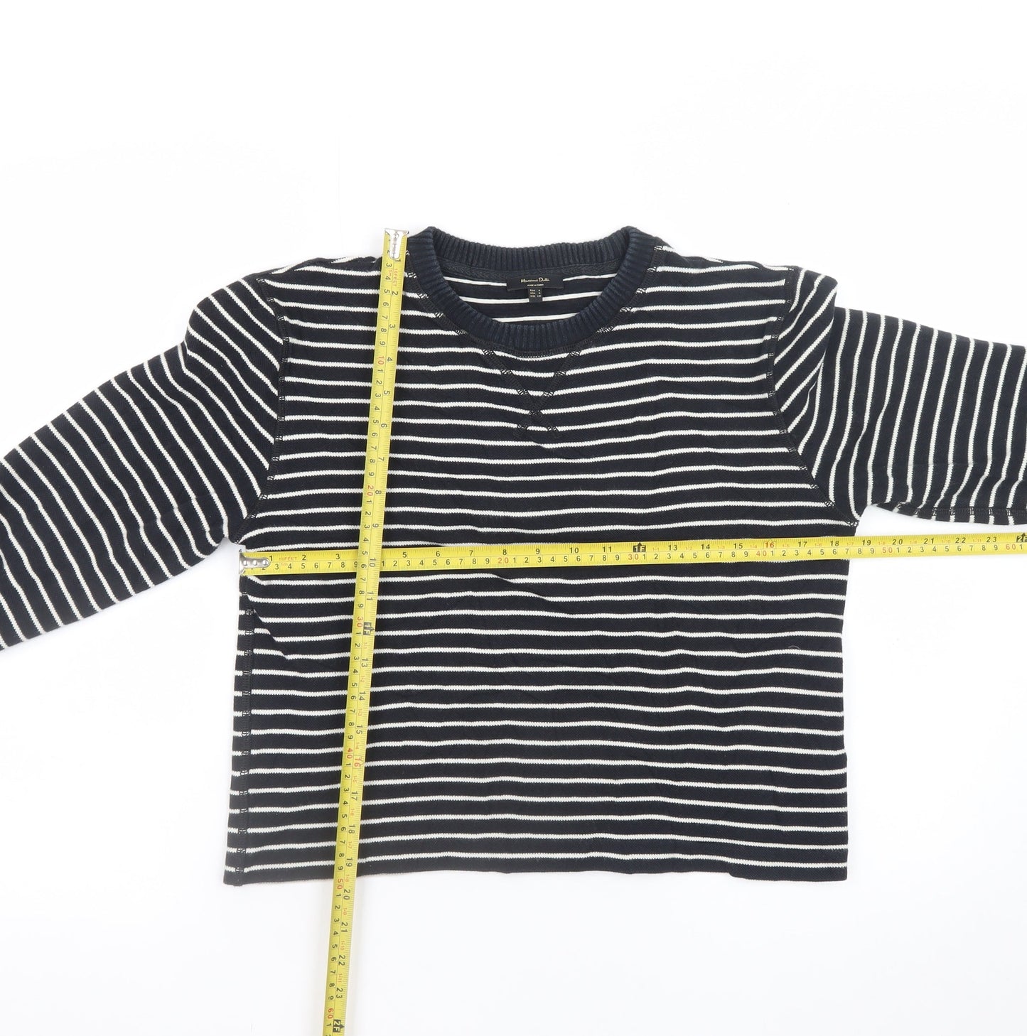 Massimo Dutti Women Navy Striped Cotton Jumper Size 8 Crew Neck Knit
