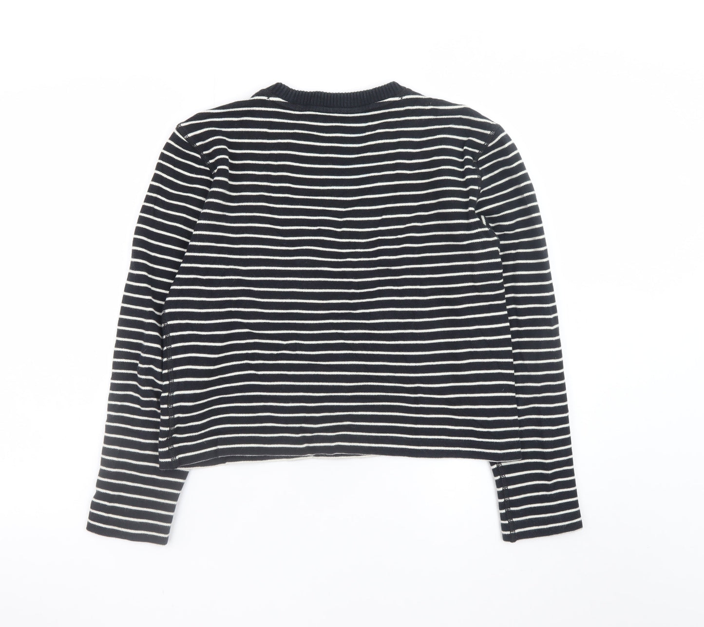 Massimo Dutti Women Navy Striped Cotton Jumper Size 8 Crew Neck Knit