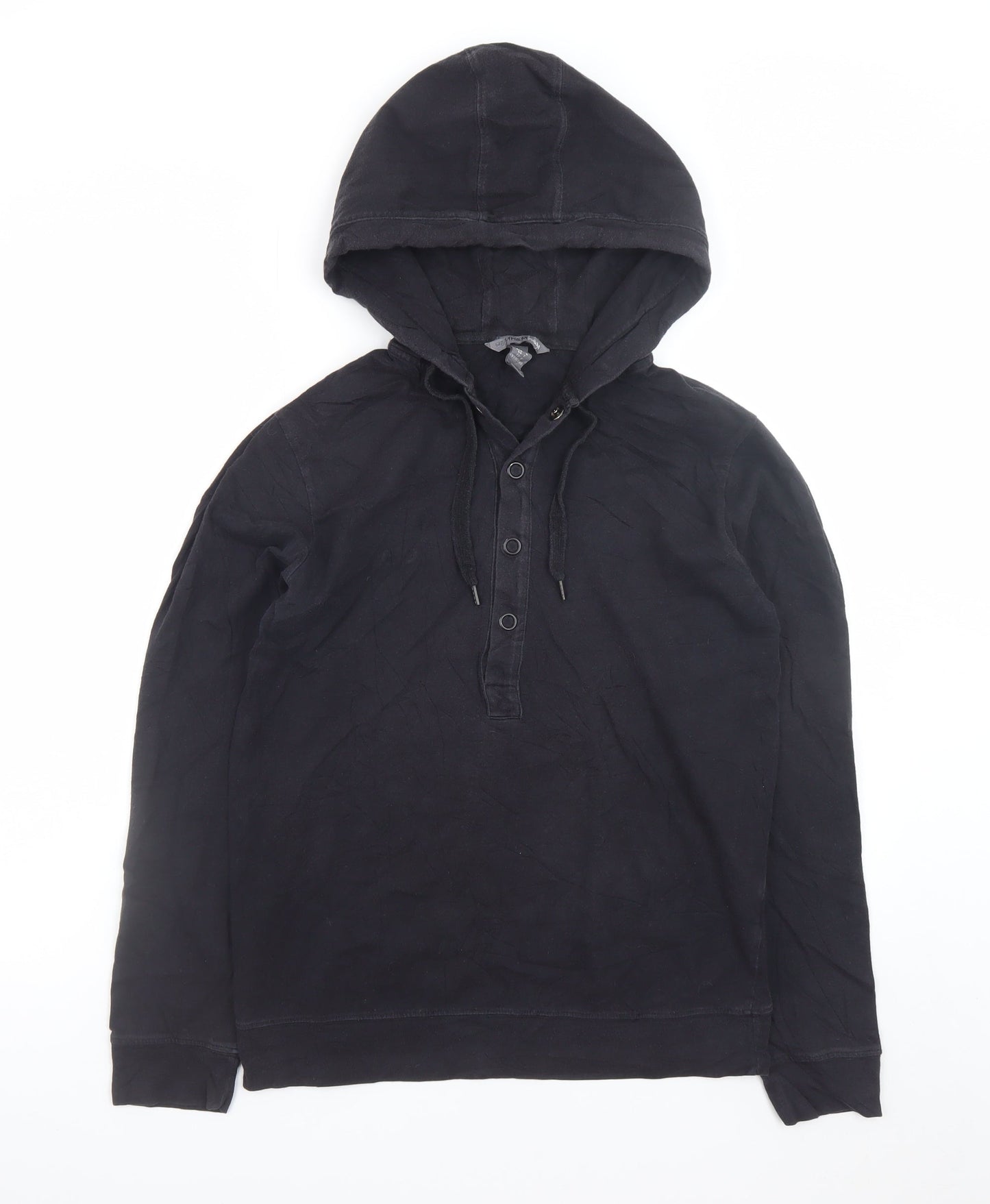 H&M Men’s Black Henley Hoodie Size S Regular Fit Cotton