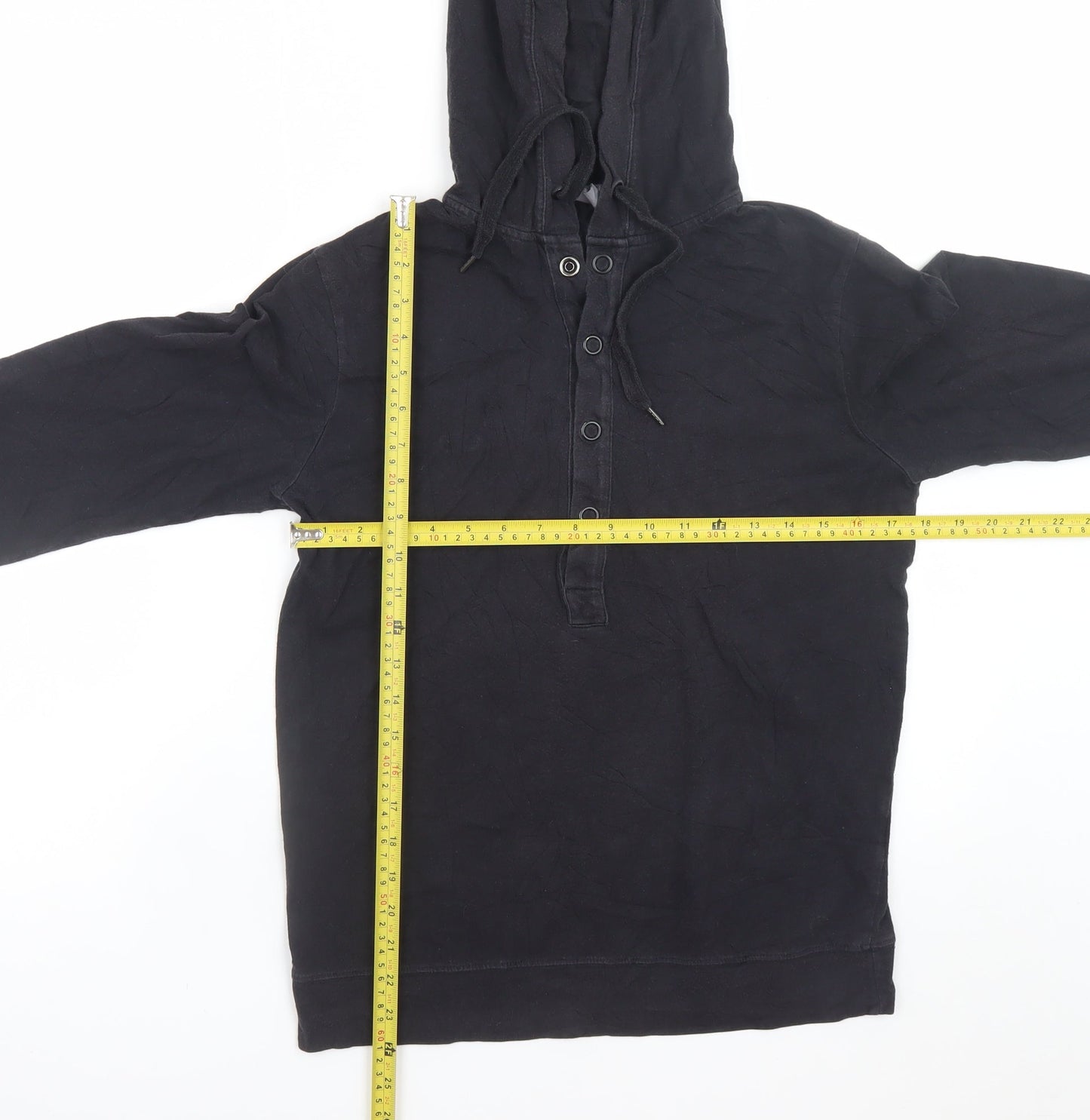 H&M Men’s Black Henley Hoodie Size S Regular Fit Cotton