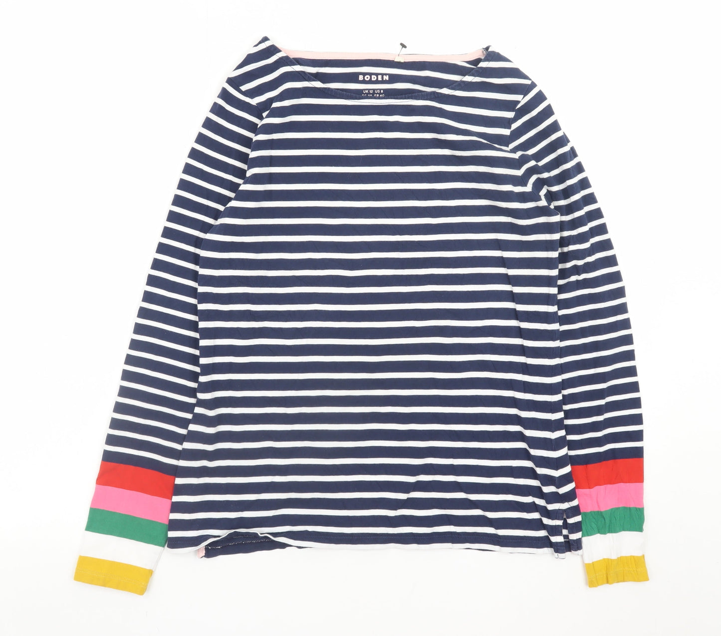 Boden Women’s Multicoloured Striped Long Sleeve Cotton T-Shirt UK 12