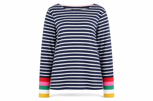 Boden Women’s Multicoloured Striped Long Sleeve Cotton T-Shirt UK 12