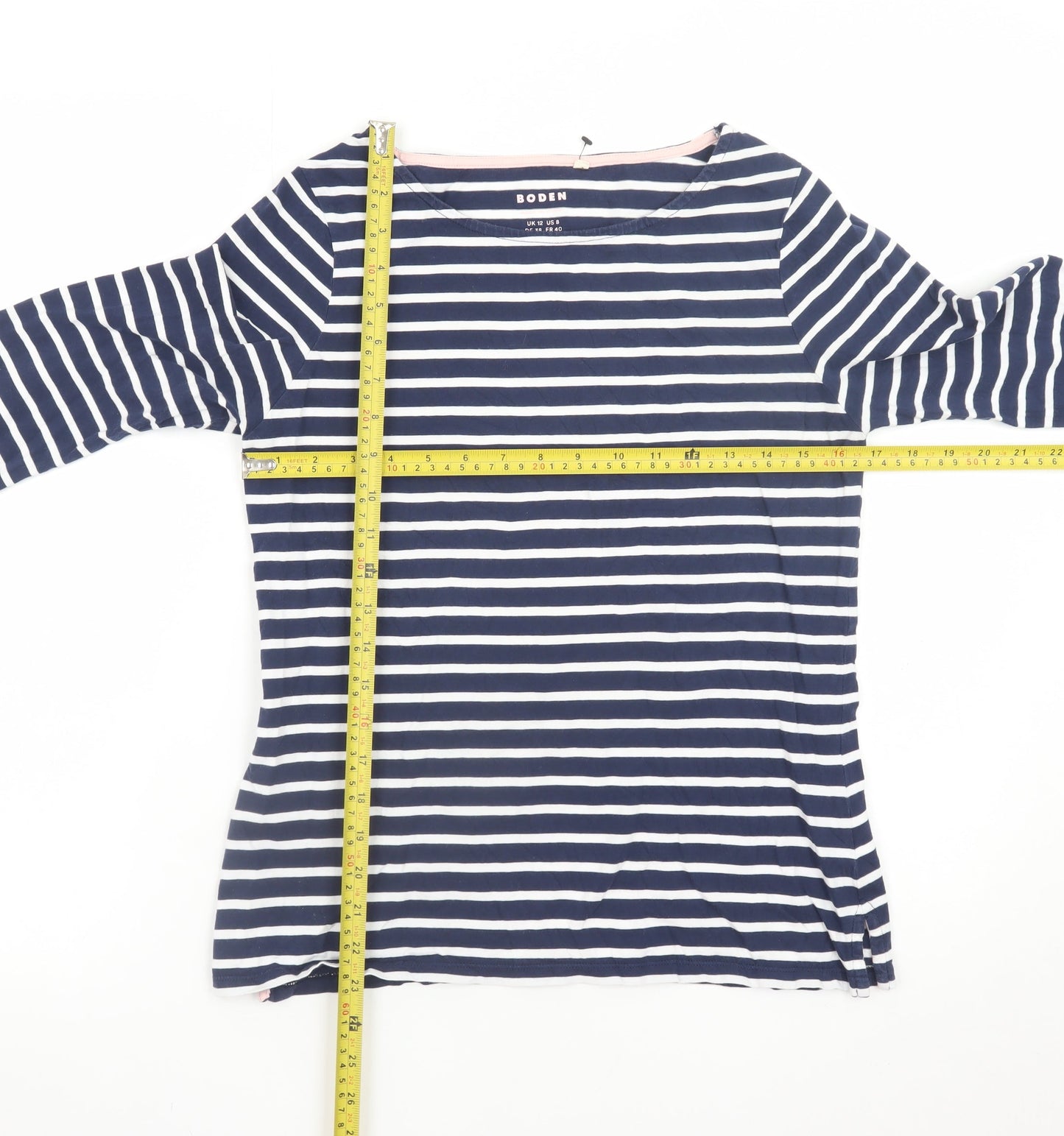 Boden Women’s Multicoloured Striped Long Sleeve Cotton T-Shirt UK 12