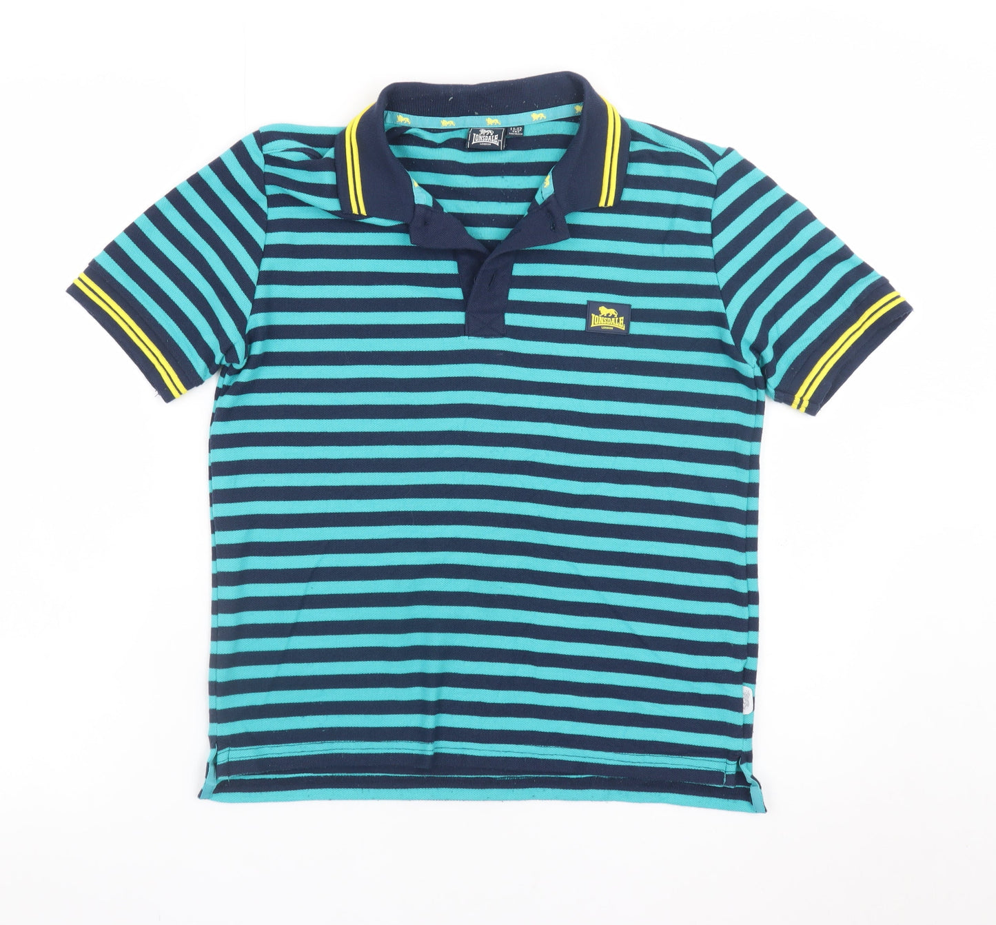 Lonsdale Boys Blue Striped Polo Shirt 11-12 Years Short Sleeve Casual