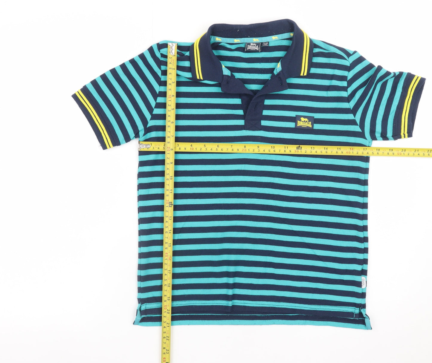 Lonsdale Boys Blue Striped Polo Shirt 11-12 Years Short Sleeve Casual
