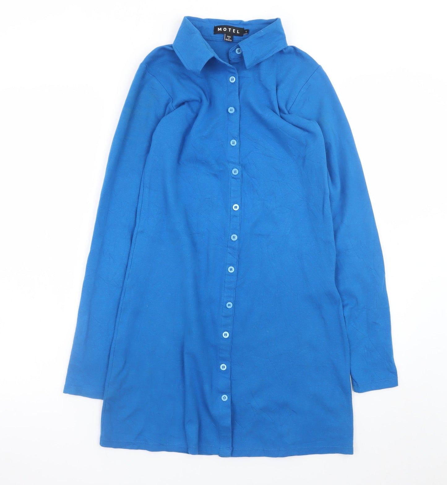 Motel Women's Blue Long Sleeve Button Shirt Dress Size L