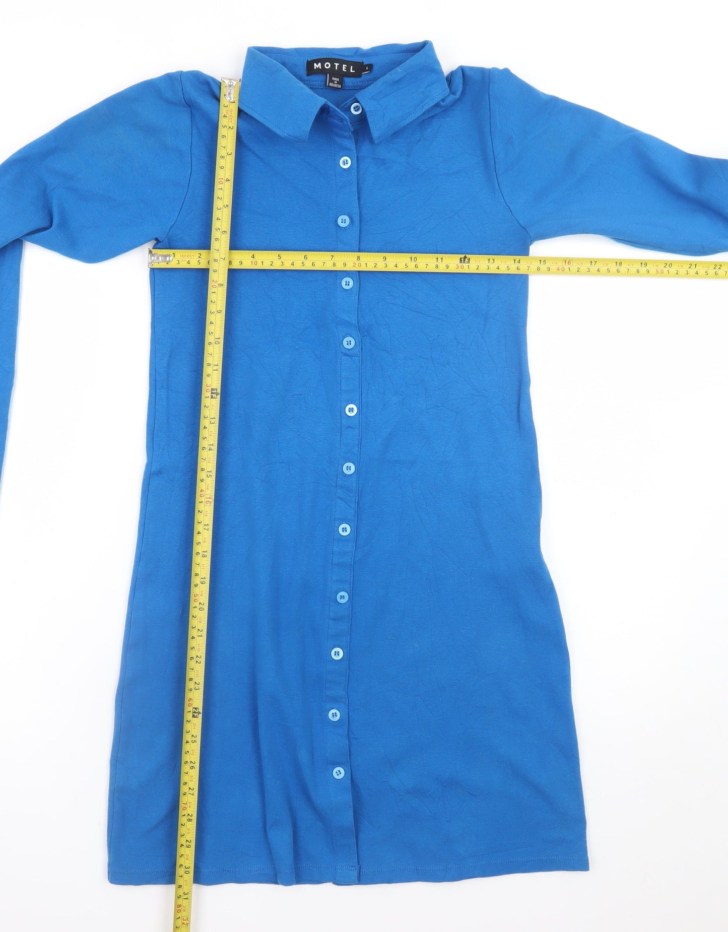 Motel Women's Blue Long Sleeve Button Shirt Dress Size L