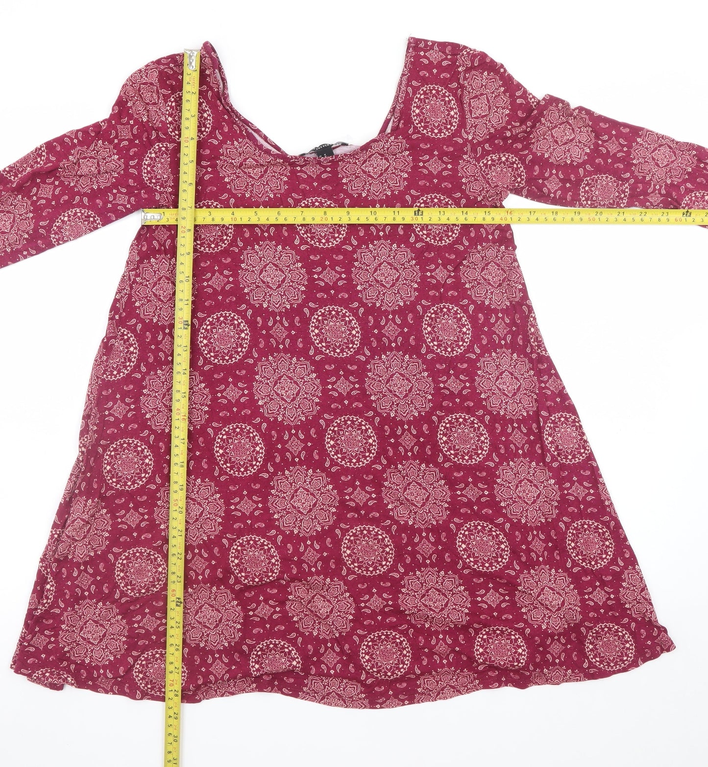 Forever 21 Women Red Bohemian Paisley Shift Dress Size M