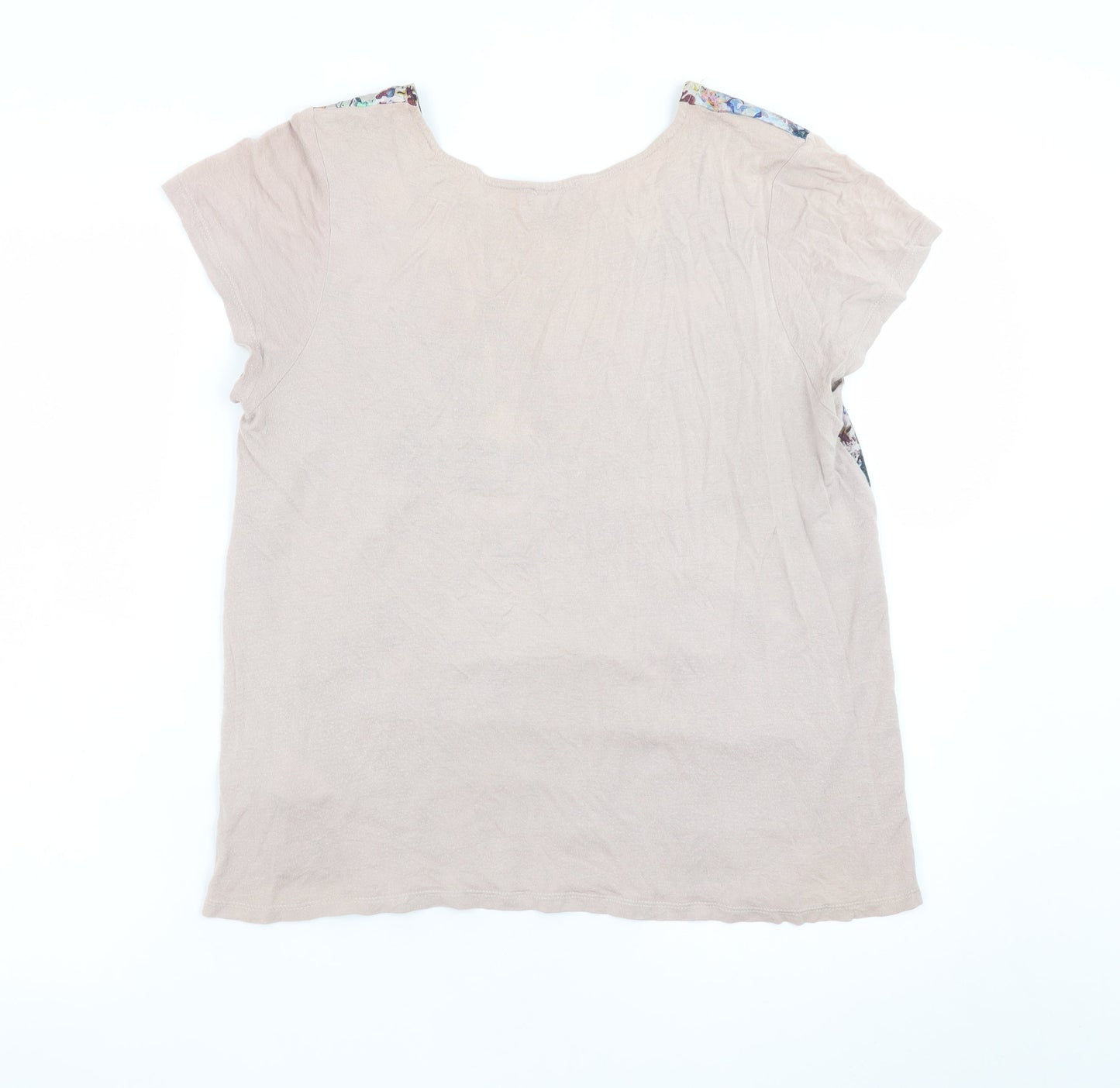 Warehouse Women’s Beige Floral Short Sleeve Viscose T-Shirt Size 12