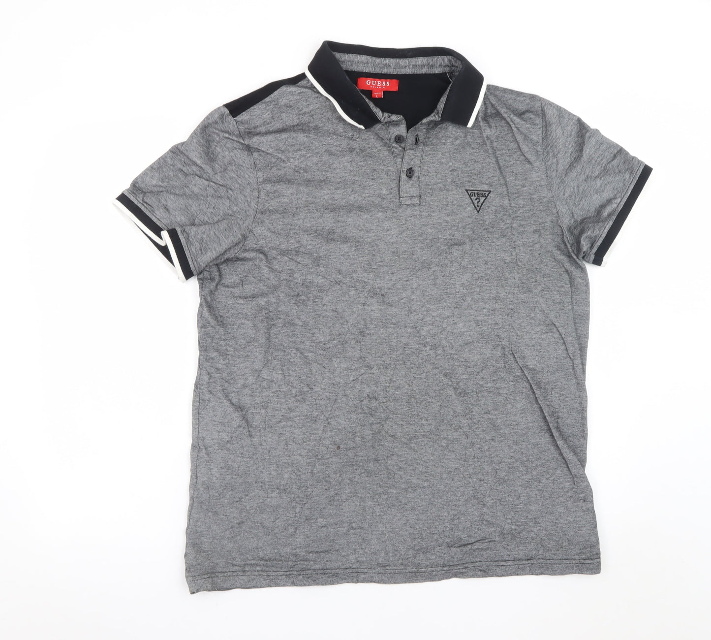 Guess Men's Grey Cotton Polo Shirt Size L Regular Fit