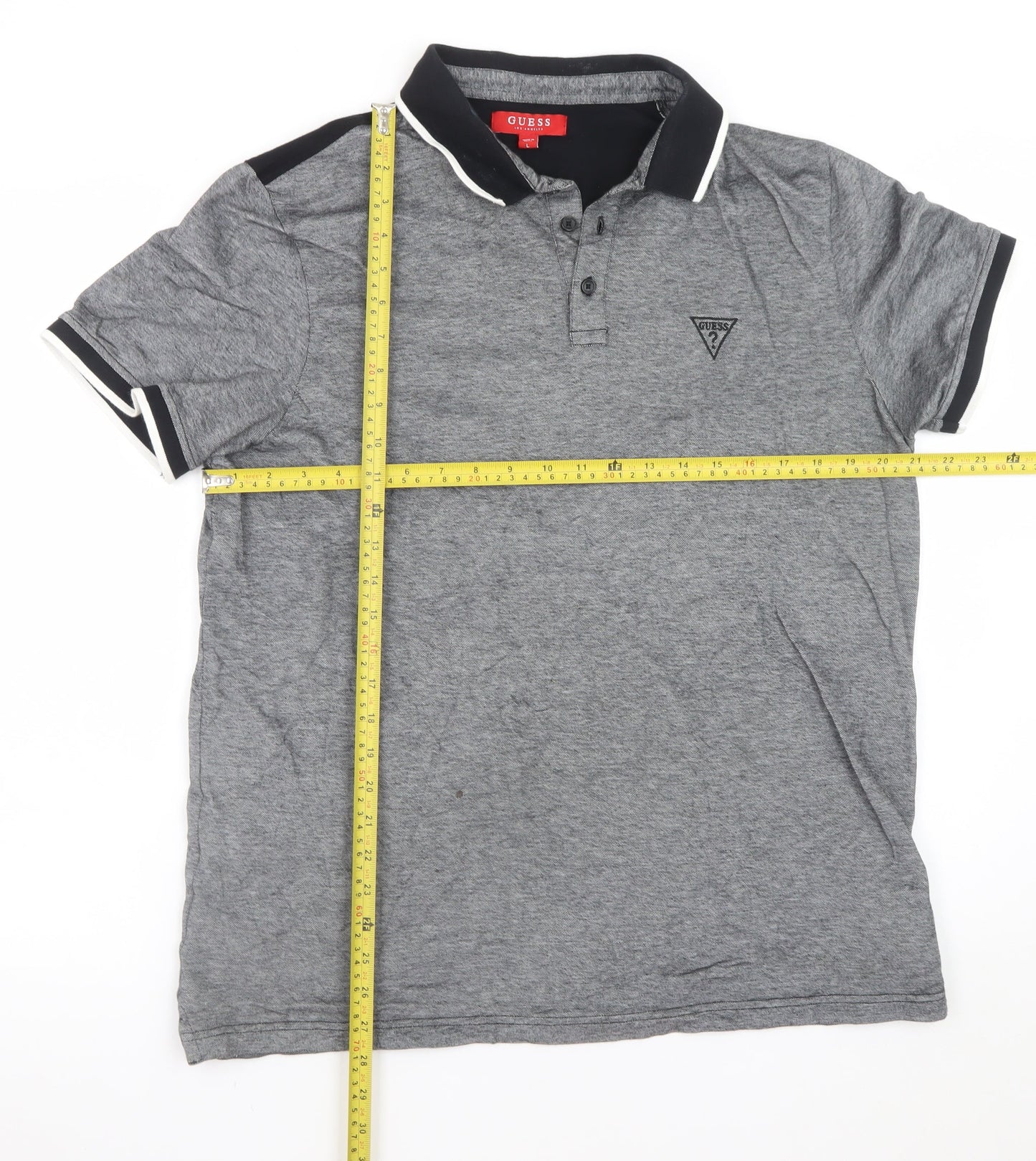 Guess Men's Grey Cotton Polo Shirt Size L Regular Fit