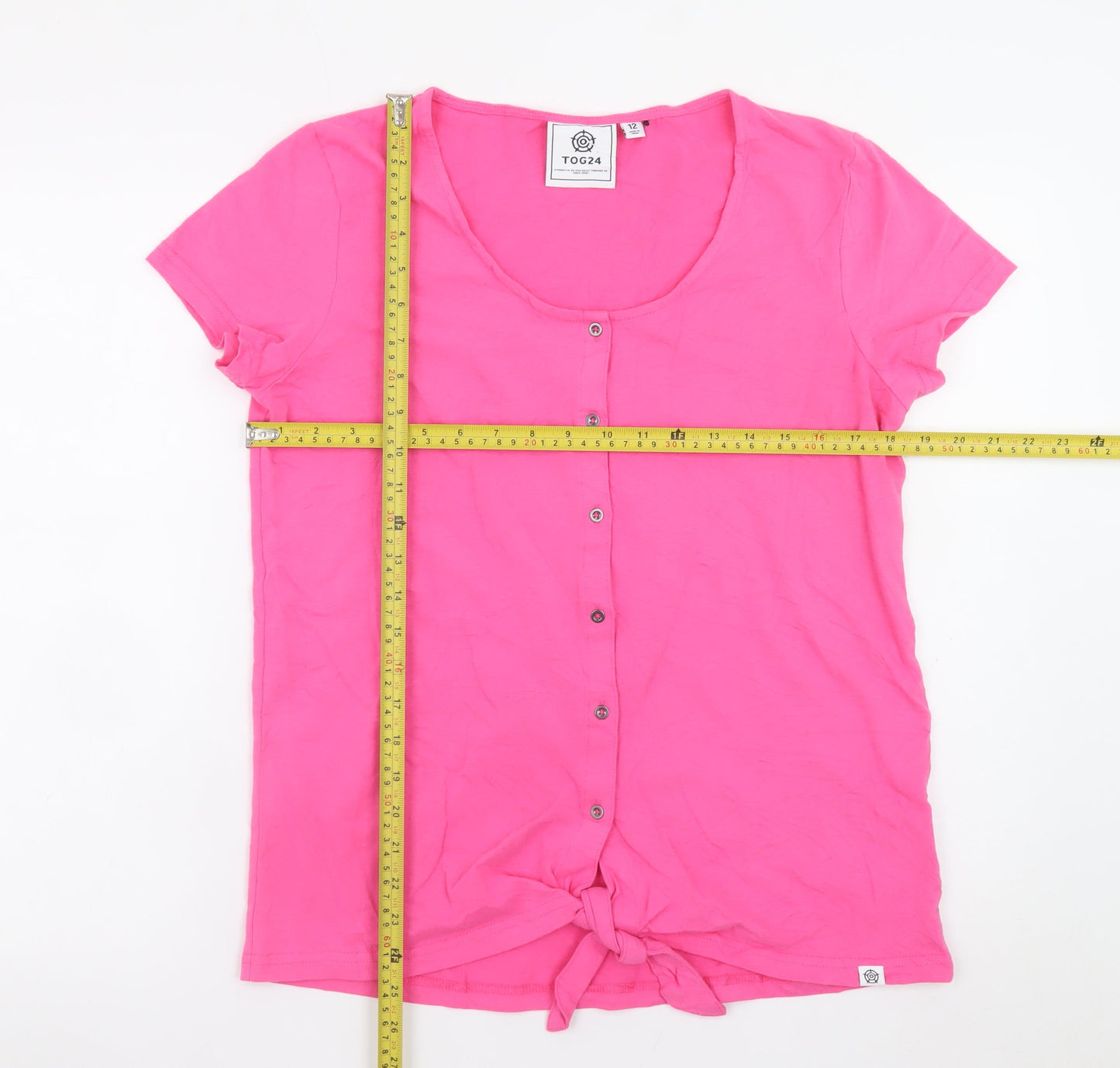 TOG24 Womens Pink Cotton Button Front Scoop Neck T-Shirt Size 12
