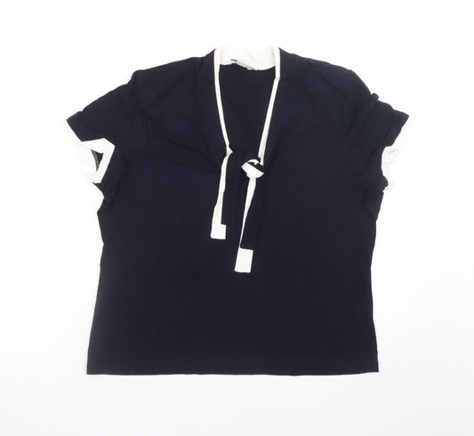 Precis Petite Women’s Blue Short Sleeve Tie Neck Blouse L