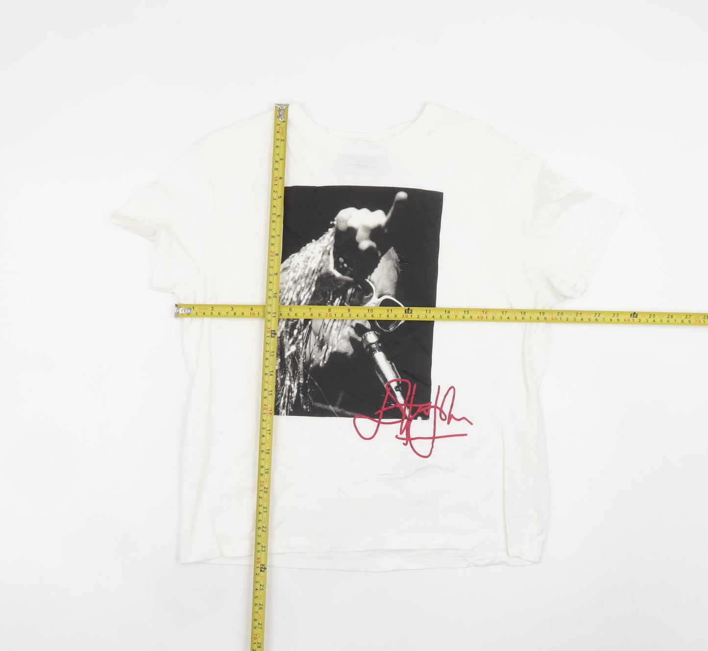 Bershka Women White Elton John Graphic T-Shirt Size S