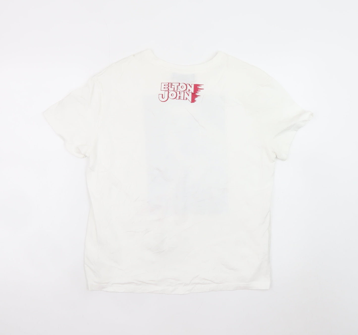 Bershka Women White Elton John Graphic T-Shirt Size S