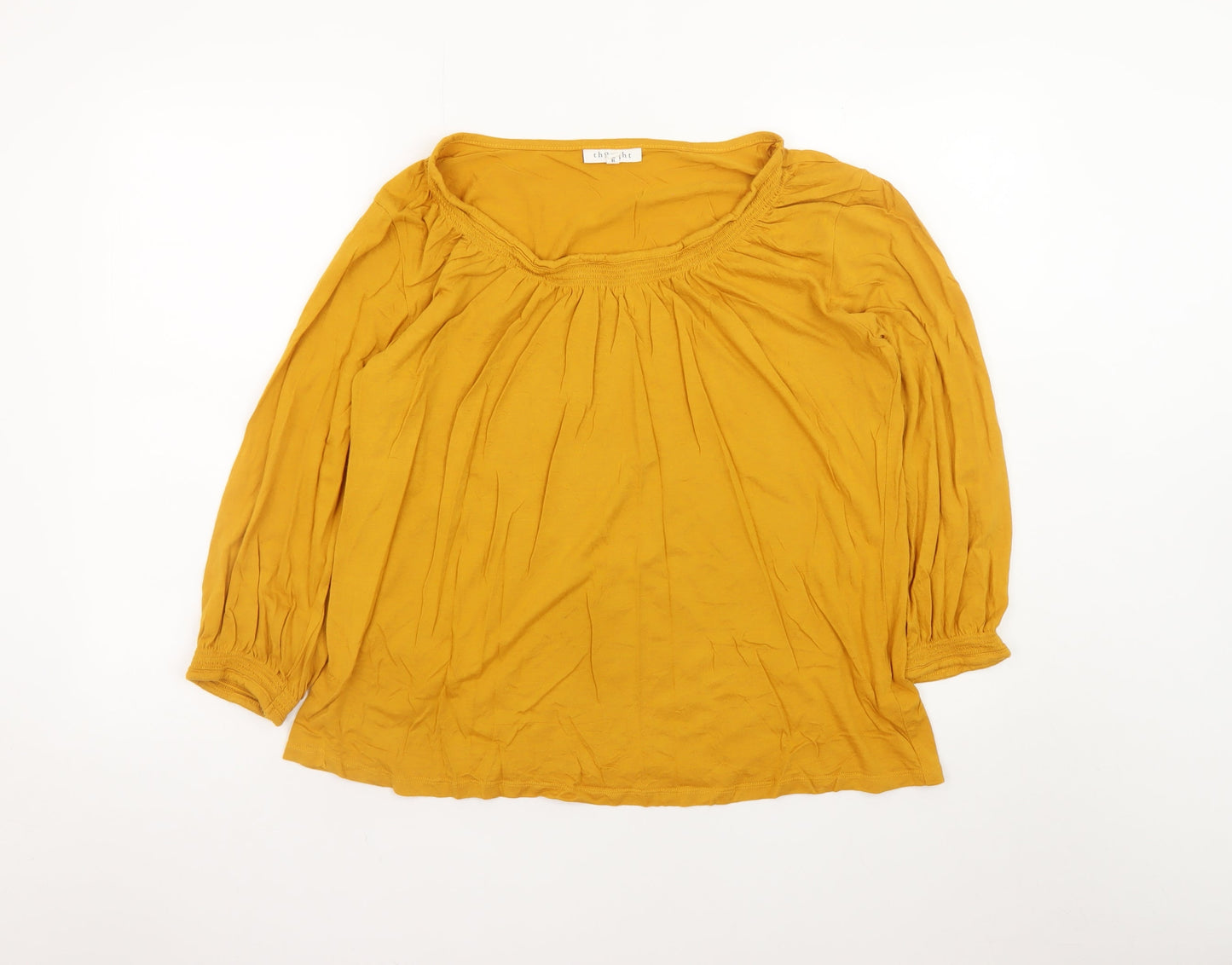 Thought Women's Yellow Tunic Blouse Size 16 Viscose Cotton 3/4 Sleeve