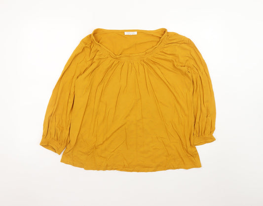 Thought Women's Yellow Tunic Blouse Size 16 Viscose Cotton 3/4 Sleeve