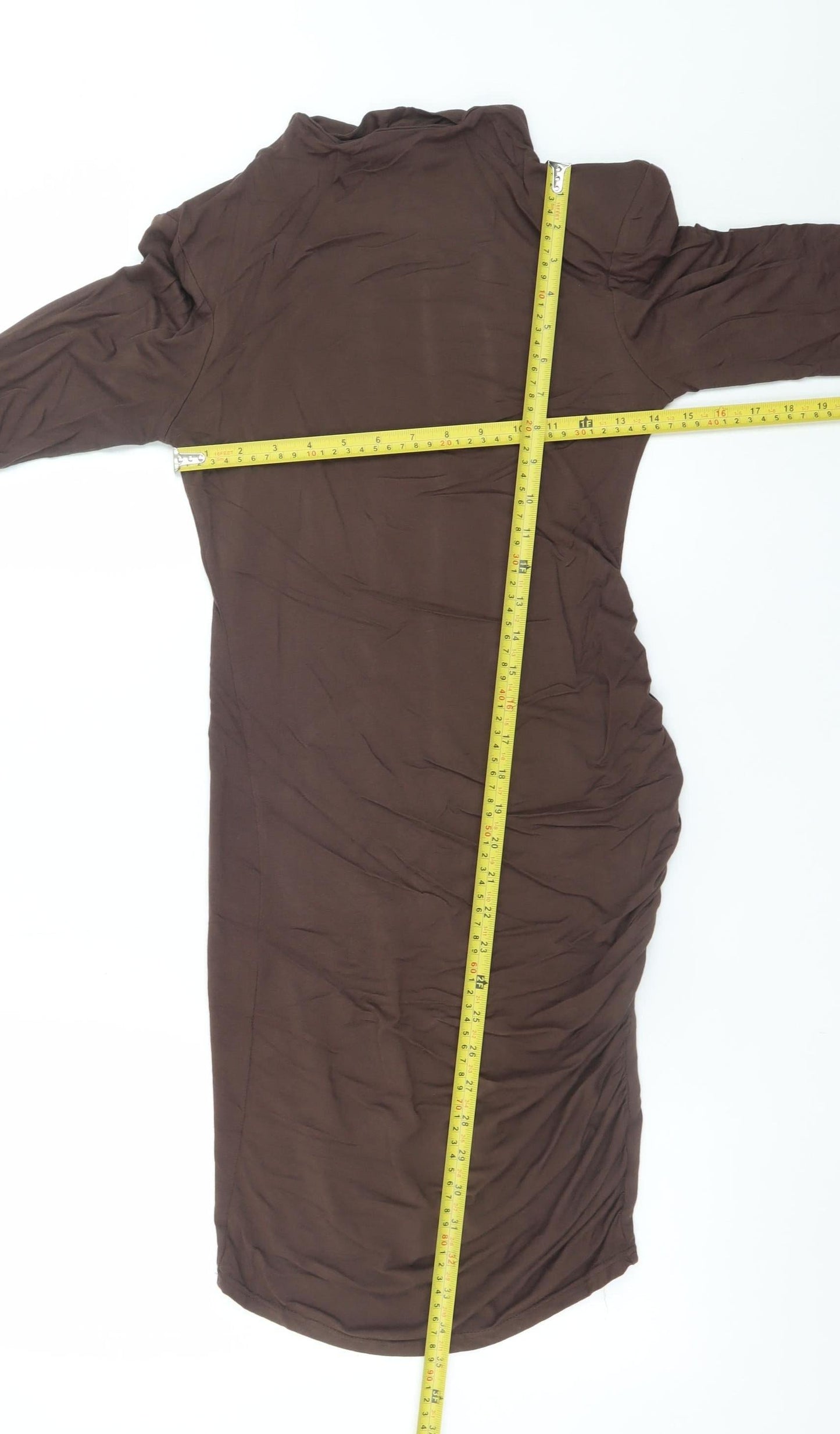 PrettyLittleThing Women Brown Size 8 Long Sleeve Bodycon Dress