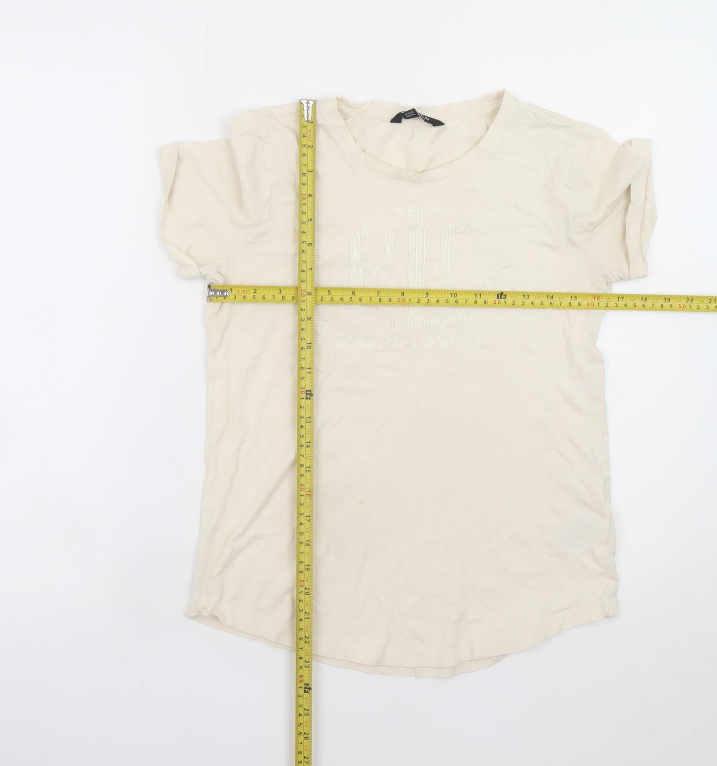 Ralph Lauren Women’s Beige Cotton Modal T-Shirt Size S