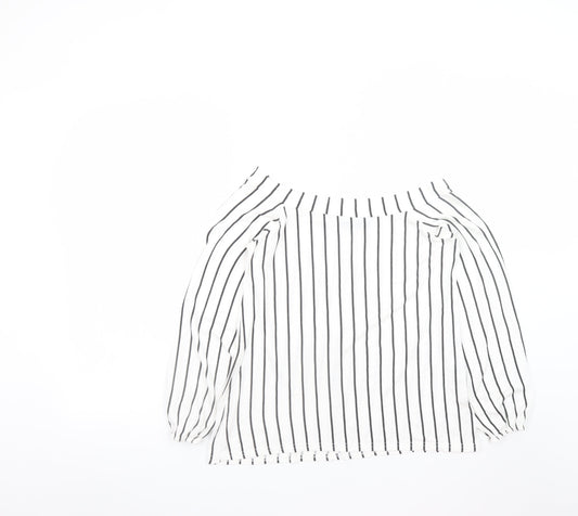 Boohoo Women’s White Striped Off Shoulder Long Sleeve Blouse Size 14